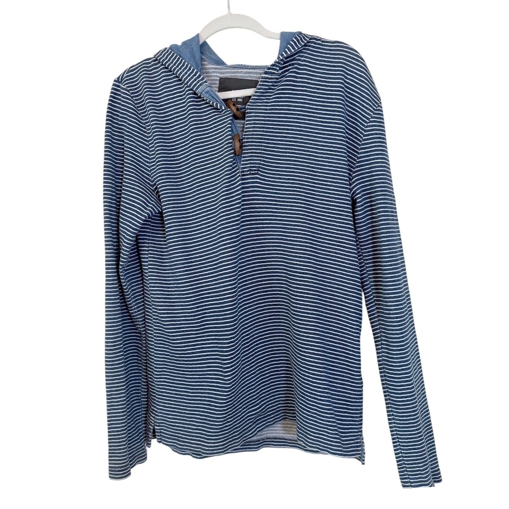 L.O.G.G. HM Blue White Striped Toggle Henley Hoodie Top Medium 100% Cotton